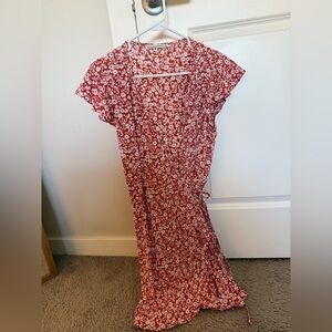 Abercrombie Red Floral Wrap Dress with Cap Sleeves